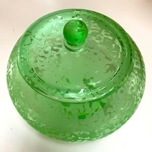 Green Glass Candy Dish/Accent Piece with Lid
